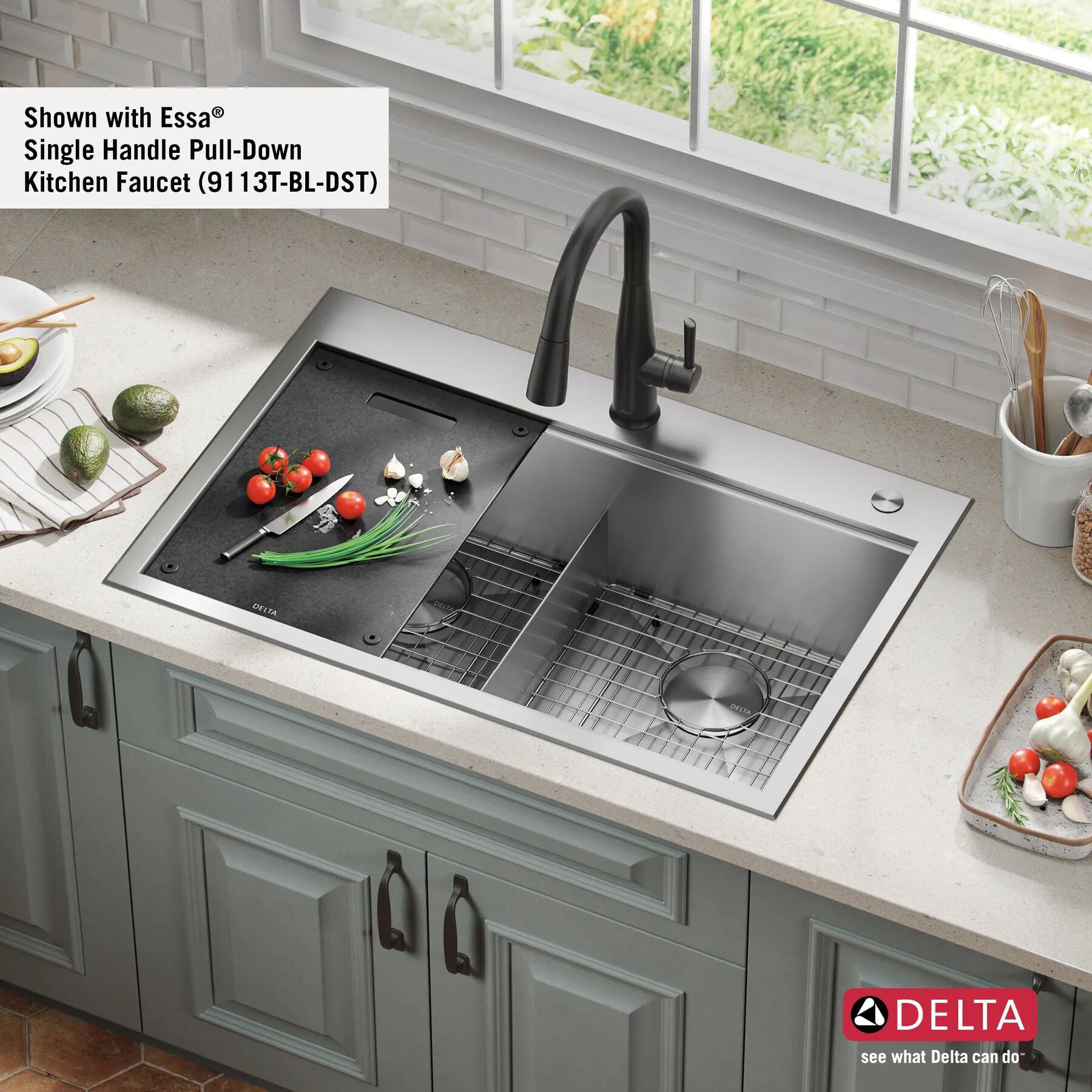 33&rdquo; Workstation Kitchen Sink&nbsp;Drop-In Top Mount&nbsp;16 Gauge&nbsp;Stainless Steel 50/50 Double Bowl with&nbsp;WorkFlow&trade; Ledge&nbsp;and Accessories